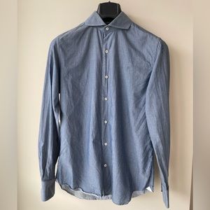 👔🔥 Massimo Dutti Dress Shirt Italian Fabric Made in Spain in Blue Size 15 /38